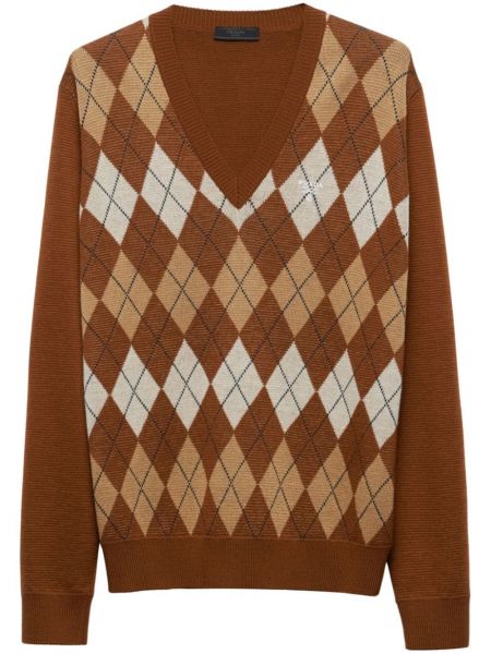 Argyle kariran pulover Prada rjava
