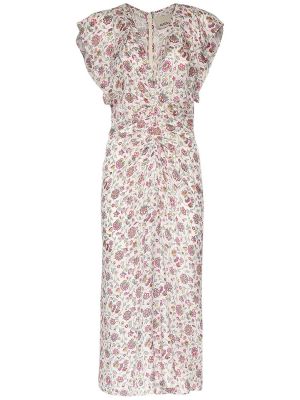 Květinové viskózové hedvábné midi šaty Isabel Marant bílé