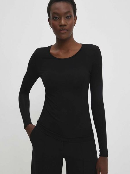 Копринена блуза с дълъг ръкав Answear Lab черно