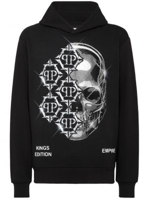 Pamučna hoodie s kapuljačom s printom Philipp Plein crna