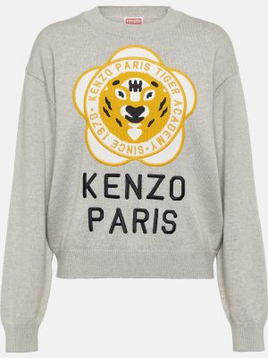 Pull en laine en coton et imprimé rayures tigre Kenzo gris