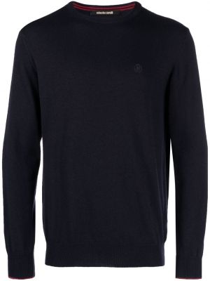 Пуловер бродиран Roberto Cavalli синьо