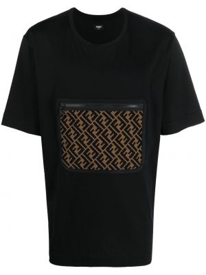 Kokvilnas t-krekls ar kabatām Fendi melns
