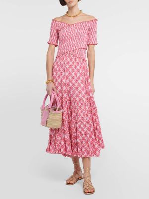 Платье миди с принтом Poupette St Barth розовое