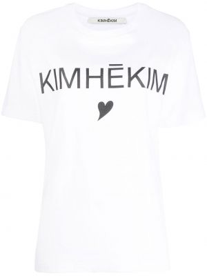 Bombažna majica s potiskom Kimhekim bela