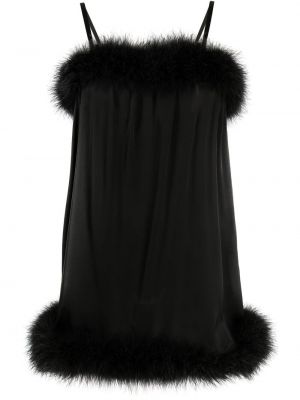 Mini vestido de raso con plumas de plumas Saint Laurent negro