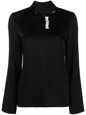 Satenska bluza z v-izrezom Victoria Beckham črna