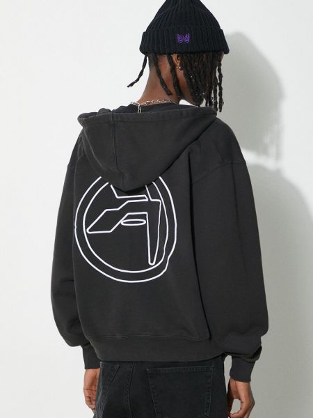 Pamučna hoodie s kapuljačom s vezom s patentnim zatvaračem Ambush crna
