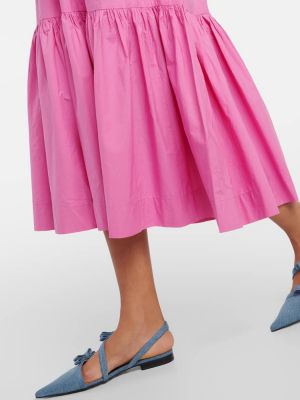 Pamučna midi suknja Ganni ružičasta