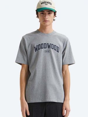 Сіра бавовняна футболка з принтом Wood Wood