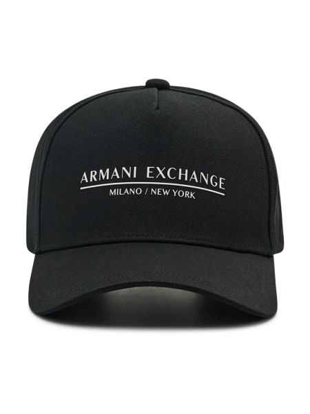 Czapka z daszkiem bawełniana z nadrukiem na sprzączkę Armani Exchange czarna