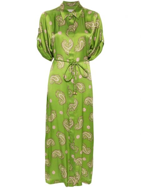 Hodvábne rozšírené šaty s potlačou Alemais zelená