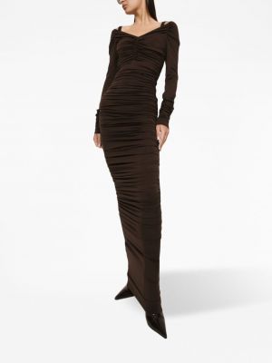 Vlněné dlouhé šaty Dolce & Gabbana hnědé