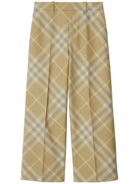 Volnene hlače s karirastim vzorcem s potiskom Burberry bež