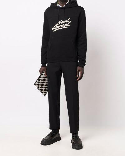 Raštuotas medvilninis džemperis su gobtuvu Saint Laurent juoda