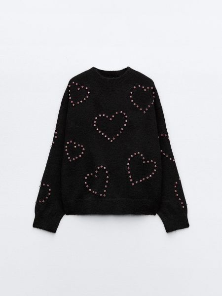 Трикотажный свитер с сердечками Zara черный