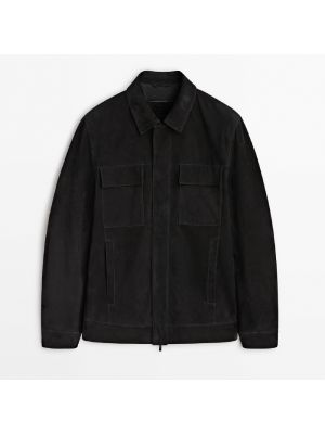 Замшевая кожаная куртка Massimo Dutti черная