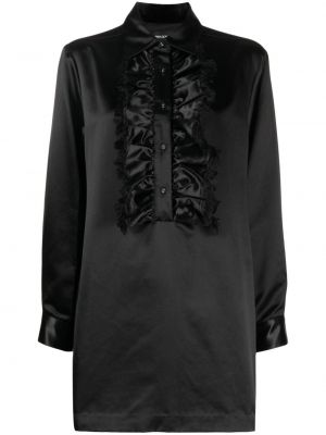 Σατέν φόρεμα σε στυλ πουκάμισο με βολάν Cynthia Rowley μαύρο
