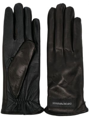 Rękawiczki skórzane Emporio Armani czarne