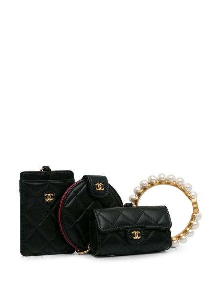 Geantă plic cu perle Chanel Pre-owned negru