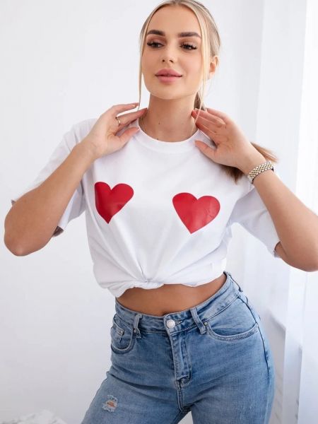 Bombažna bluza s potiskom z vzorcem srca Kesi bela