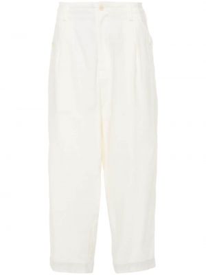 Pantaloni din bumbac cu croială lejeră Yohji Yamamoto alb