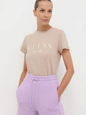 Памучна тениска Guess бежово