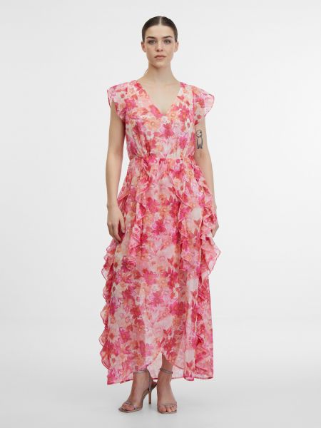 Kvetinové dlouhé šaty Orsay ružová