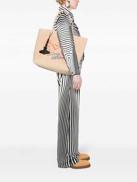 Leder shopper handtasche mit print Vivienne Westwood beige