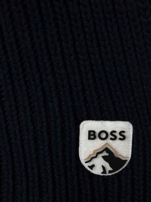 Шерстяной шарф с аппликацией Boss синий