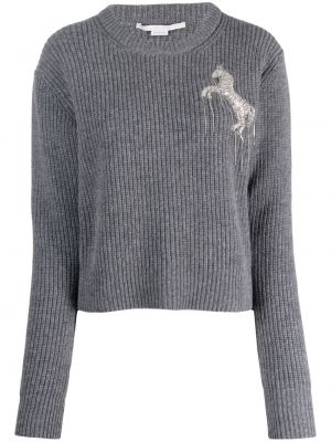 Вълнен пуловер бродиран Stella Mccartney сиво