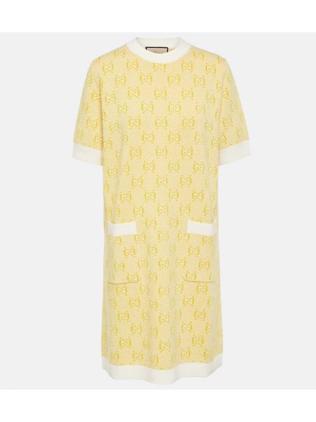 Μάλλινη φόρεμα ζακάρ Gucci κίτρινο