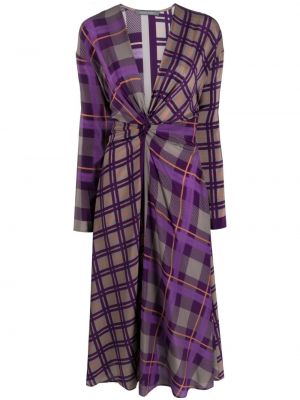 Svilena midi obleka s karirastim vzorcem Alberta Ferretti