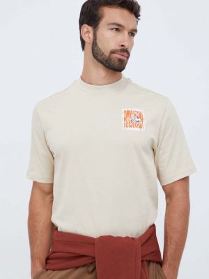 Bavlněné tričko s potiskem The North Face béžové