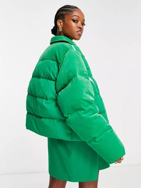 Бархатный пуховик Adidas Originals зеленый