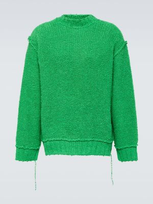 Bombažni obrabljen pulover Sacai zelena
