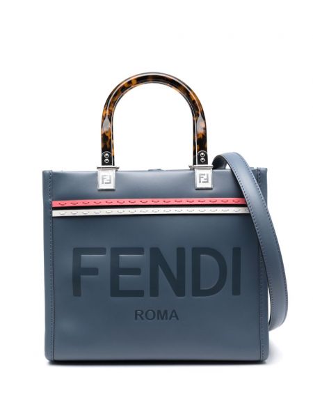 Kožená nákupná taška Fendi modrá
