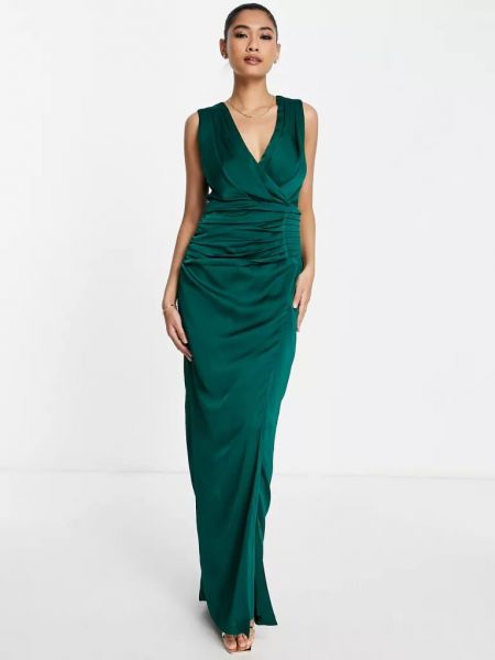 Атласное длинное платье Liquorish зеленое