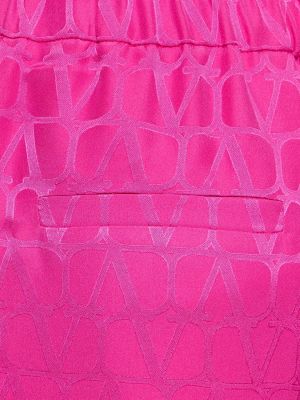 Žakárové hedvábné rovné kalhoty Valentino růžové