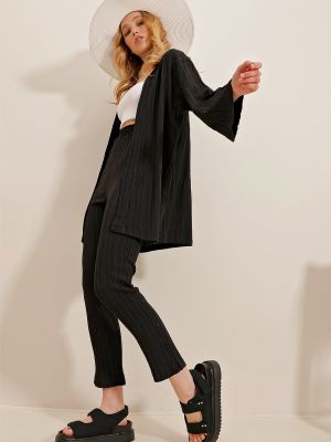 Kalhoty s šálovým límcem Trend Alaçatı Stili černé