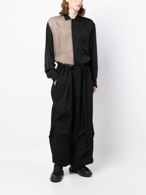 Drapované kalhoty relaxed fit Yohji Yamamoto černé