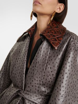 Kožený kabát Bottega Veneta šedý