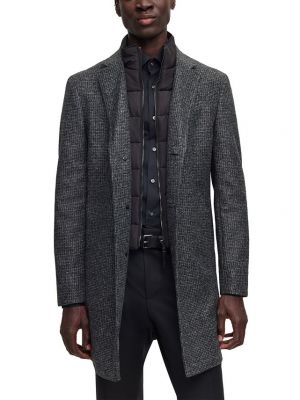 Приталенное пальто с принтом Hugo Boss черное