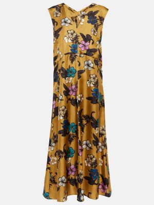 Jedwabna satynowa sukienka midi w kwiatki S Max Mara