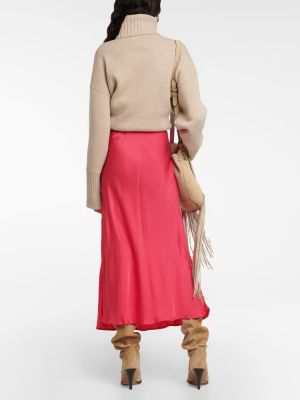 Aksamitna satynowa spódnica midi Velvet różowa