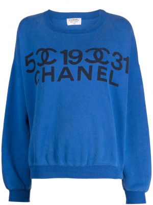 Памучен суитчър с принт Chanel Pre-owned синьо