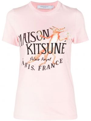 T-shirt z nadrukiem bawełniane z krótkim rękawem Maison Kitsune - różowy