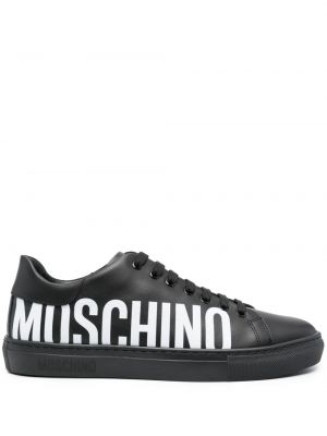 Sneakerși din piele cu imagine Moschino negru