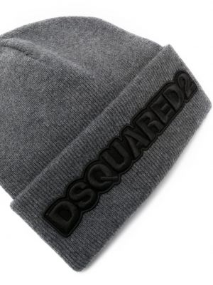 Pletený čepice s výšivkou Dsquared2 šedý