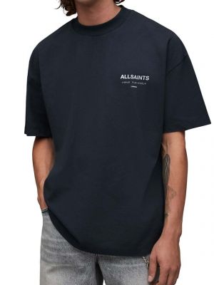 Памучна тениска с дълъг ръкав с принт Allsaints синьо